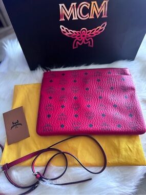 MCM Pink Monogram Leather Crossbody Pouch